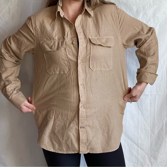 Linen Blend Neutral Button Up - Picture 4 of 7